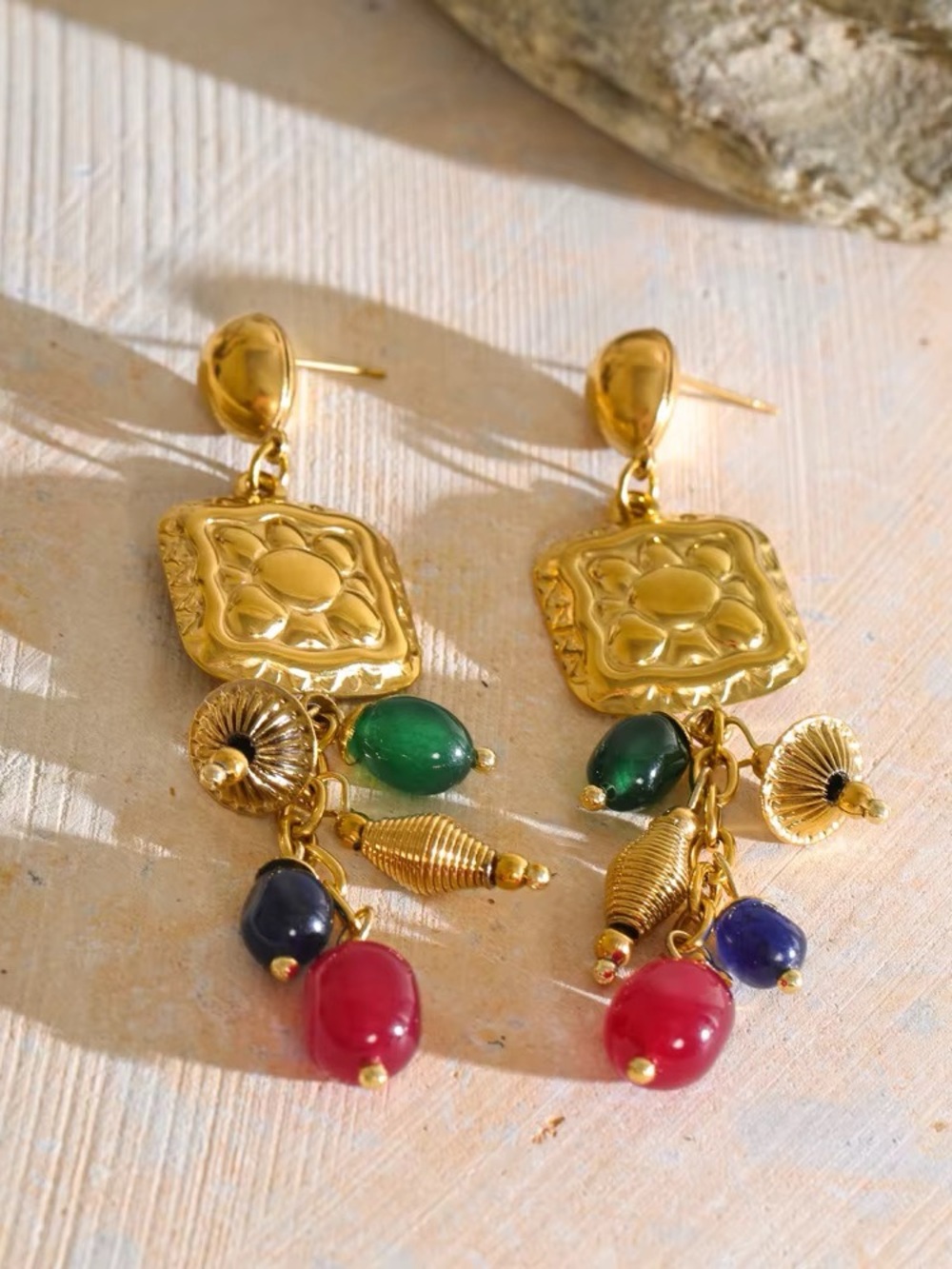 Gold-tone Multi Gem Drop Earrings - Women Jewelry